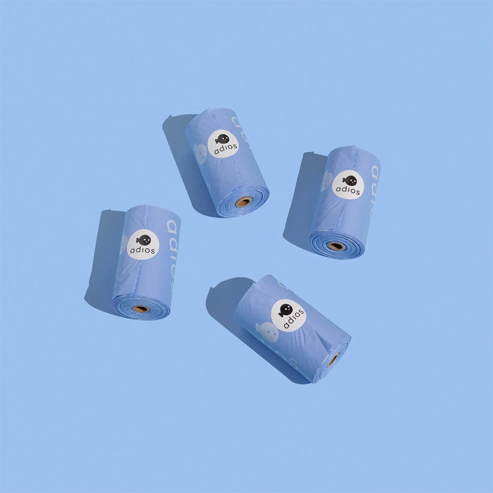 Colourful, compostable & biodegradable dog poo bags by Adios π©π±