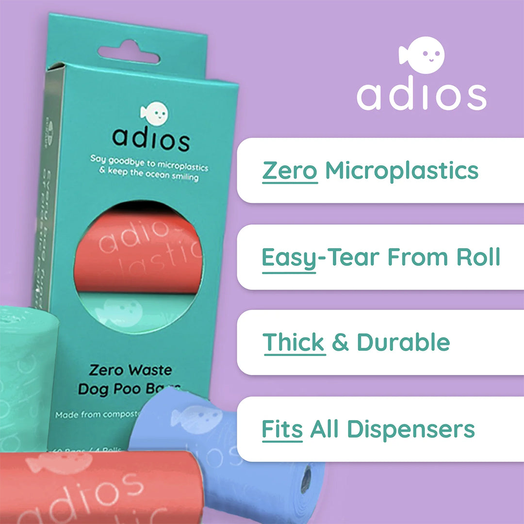 Colourful, compostable & biodegradable dog poo bags by Adios π©π±