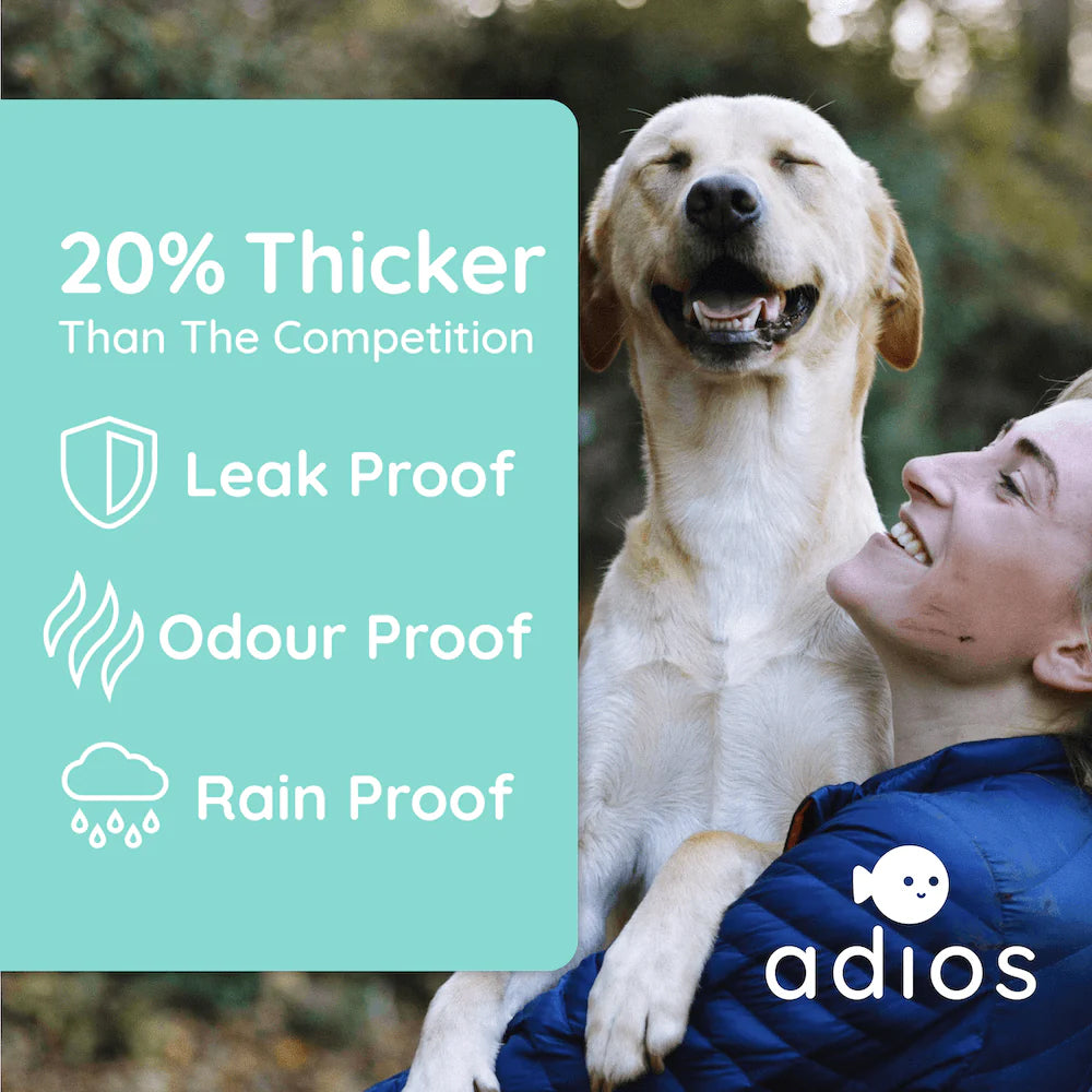 Colourful, compostable & biodegradable dog poo bags by Adios π©π±
