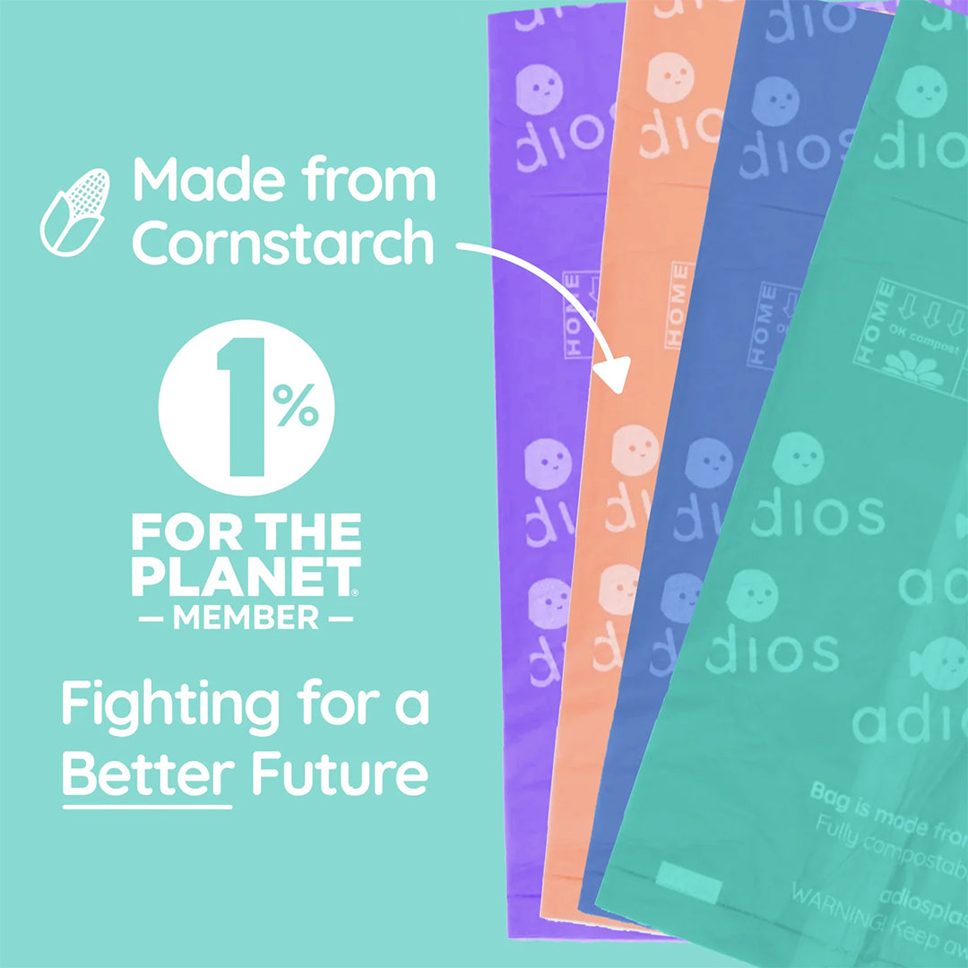 Colourful, compostable & biodegradable dog poo bags by Adios π©π±