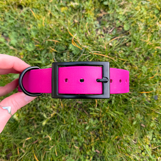 Magenta Pink waterproof BioThane dog collar, with black hardware