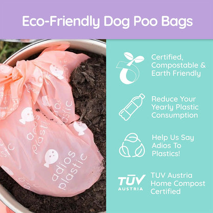 Colourful, compostable & biodegradable dog poo bags by Adios 💩🌱