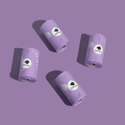 Colourful, compostable & biodegradable dog poo bags by Adios 💩🌱
