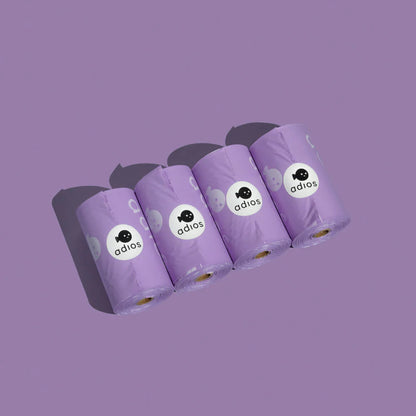 Colourful, compostable & biodegradable dog poo bags by Adios 💩🌱