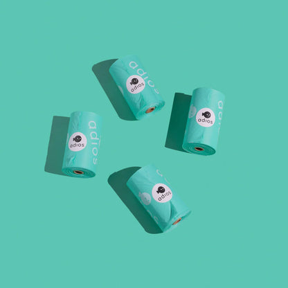 Colourful, compostable & biodegradable dog poo bags by Adios 💩🌱