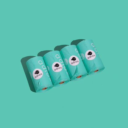 Colourful, compostable & biodegradable dog poo bags by Adios 💩🌱